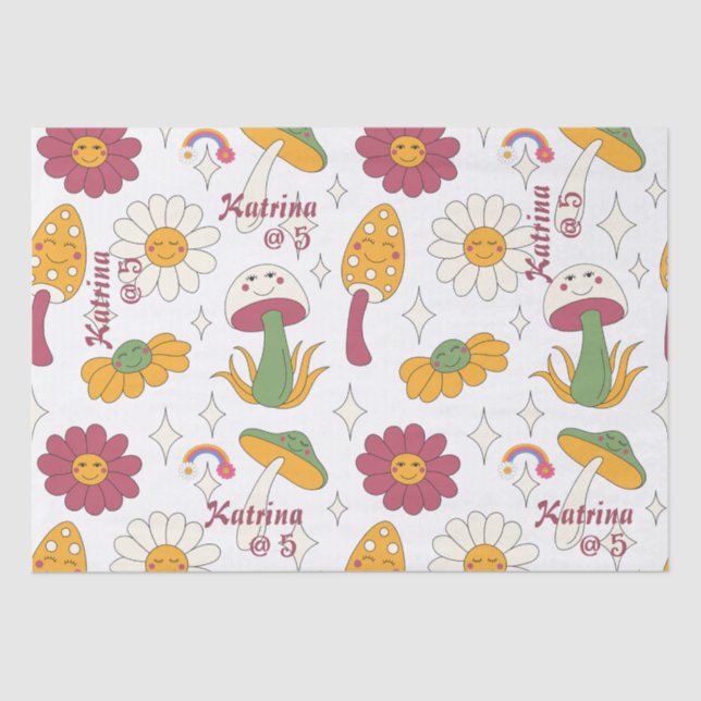 Colourful Mushroom, Rainbow and Daisies Pattern Tissue Paper (Front)