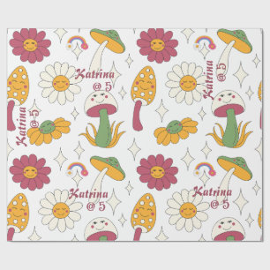Colourful Mushroom, Rainbow and Daisies Pattern Wrapping Paper
