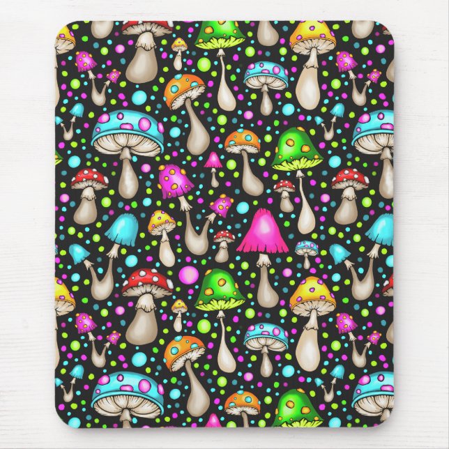 Colourful Mushroom Seamless Pattern Mouse Mat (Front)