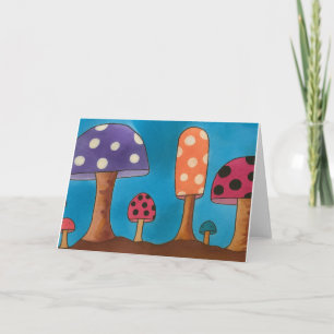 Colourful Mushroom Watercolor Blank Greeting Card 