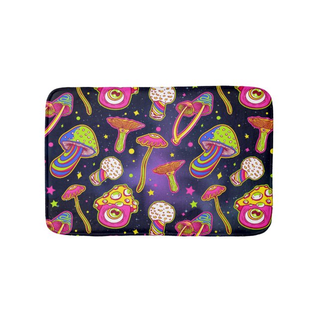 Colourful Mushrooms : Amazing Magic Plants Pattern Bath Mat (Front)