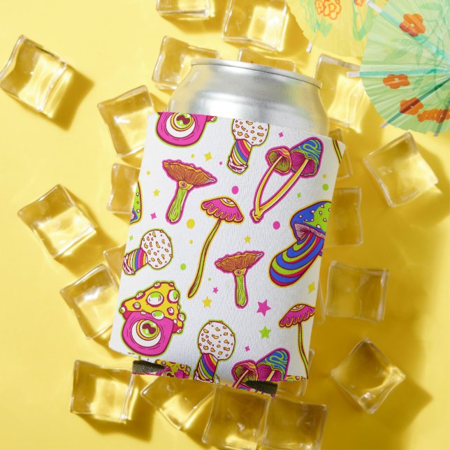 Colourful Mushrooms : Amazing Magic Plants Pattern Can Cooler (In Situ Summer)