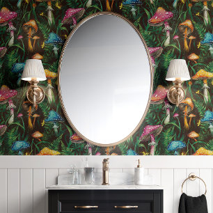 Colourful Mushrooms and Ferns Wallpaper