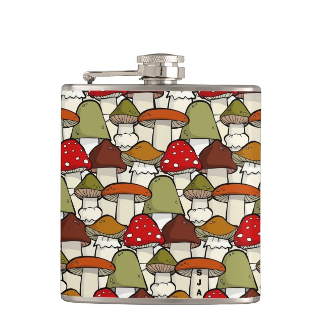 Colourful Mushrooms Design Flask (Front)