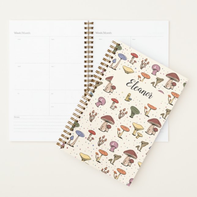 Colourful Mushrooms Doodle Pattern - Customisable Planner (Display)