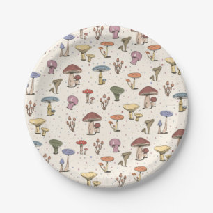 Colourful Mushrooms Doodle Pattern Paper Plate