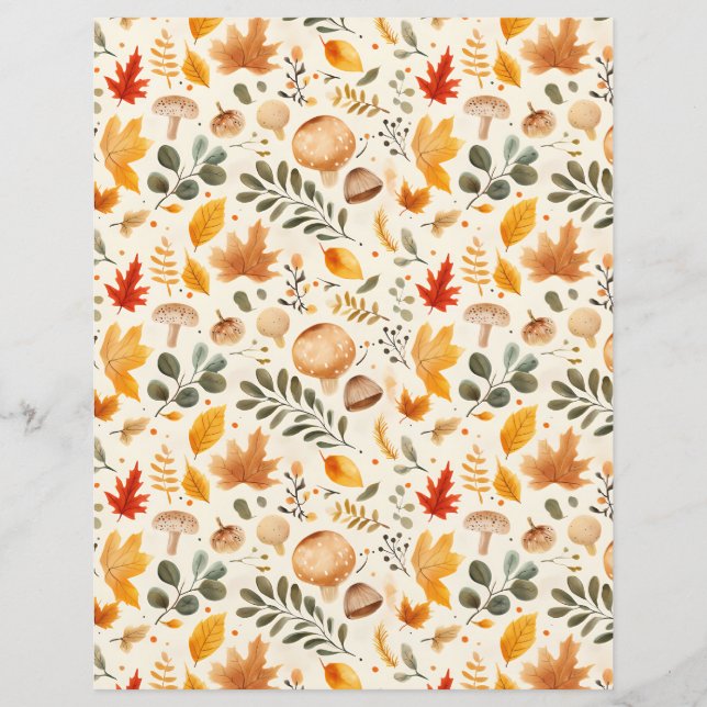 colourful mushrooms fall pattern scrapbook paper (Front)