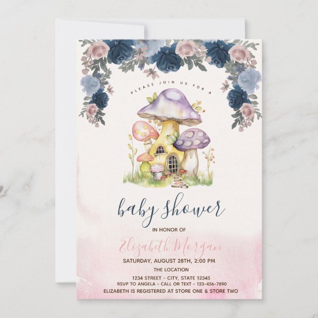 Colourful Mushrooms Flowers Baby Shower  Invitation (Front)