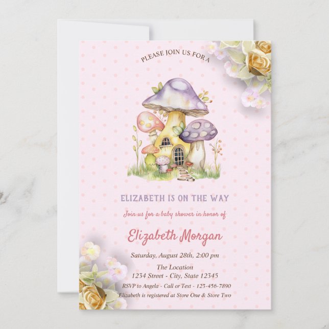 Colourful Mushrooms Gold Roses Polka Dots  Invitation (Front)