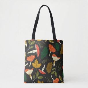 Colourful mushrooms, leaves, vintage full colour. tote bag