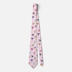 Colourful Mushrooms on Solid Pink Background Tie