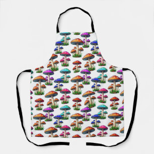 Colourful Mushrooms On White Background  Apron