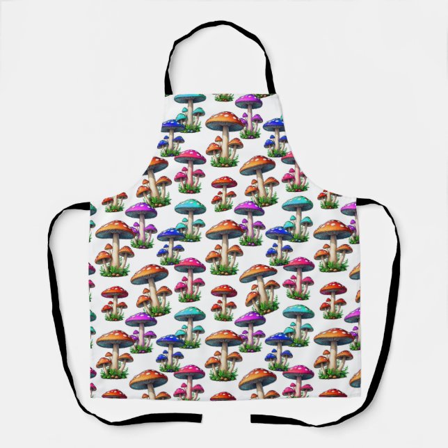 Colourful Mushrooms On White Background  Apron (Front)