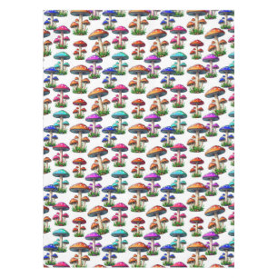 Colourful Mushrooms On White Background Tablecloth