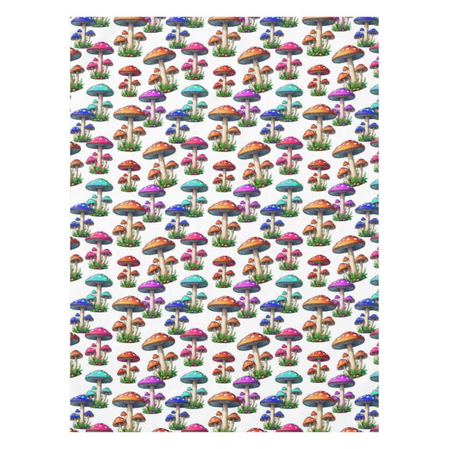 Colourful Mushrooms On White Background  Tablecloth (Front)