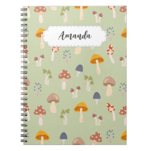 Colourful Mushrooms Pattern - Custom Name Notebook