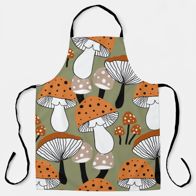 Colourful Mushrooms Vintage Hand Drawing Apron (Front)