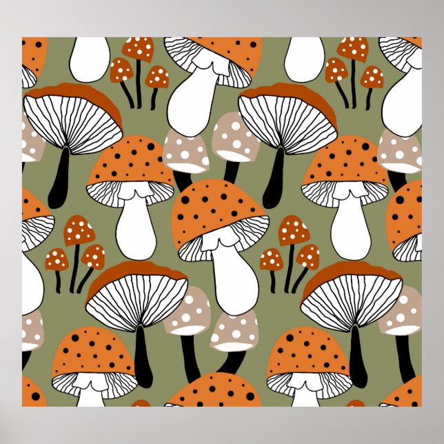 Colourful Mushrooms Vintage Hand Drawing Poster (Front)