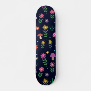Colourful Mushrooms With Whimsical Flowers Pattern Skateboard