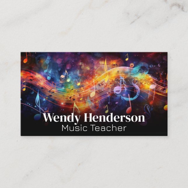 Colourful Music Background Business Card (Front)