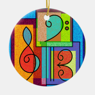 Colourful Music Clefs 2-sided art Ceramic Ornament