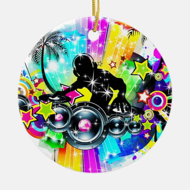 Colourful Music DJ Ceramic Tree Decoration (Front)