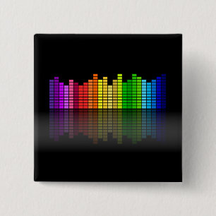Colourful Music Equalizer w/Reflection, Cool 15 Cm Square Badge