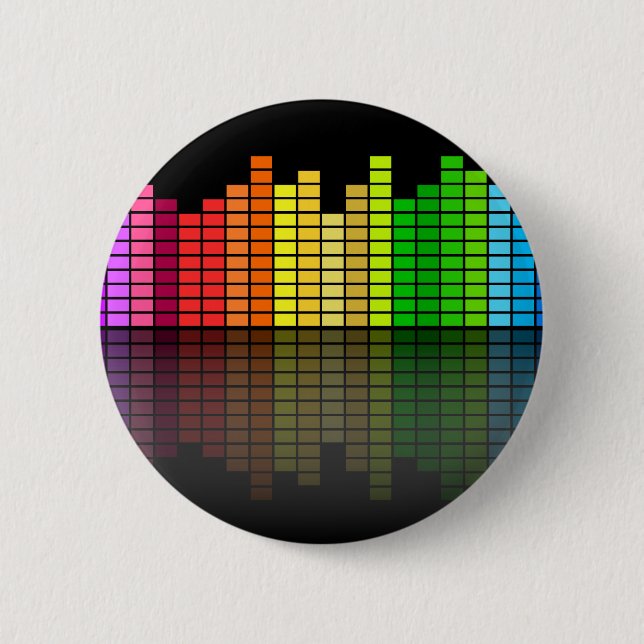 Colourful Music Equalizer w/Reflection, Cool Techn 6 Cm Round Badge (Front)