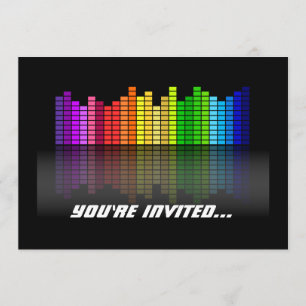 Colourful Music Equalizer w/Reflection, Cool Techn Invitation