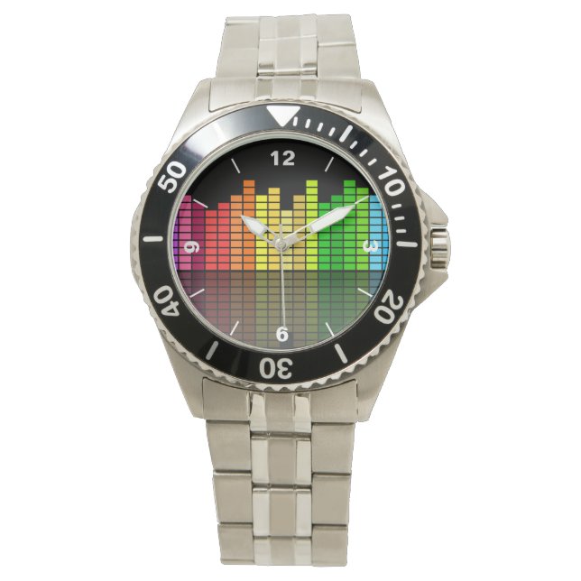 Colourful Music Equalizer w/Reflection, Cool Techn Watch (Front)