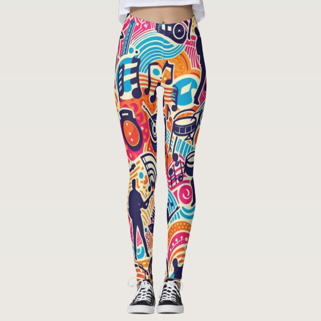 Colourful music festival pattern leggings (Front)