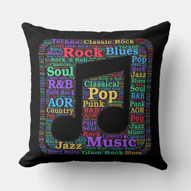 Colourful Music Genres Cushion (Front)