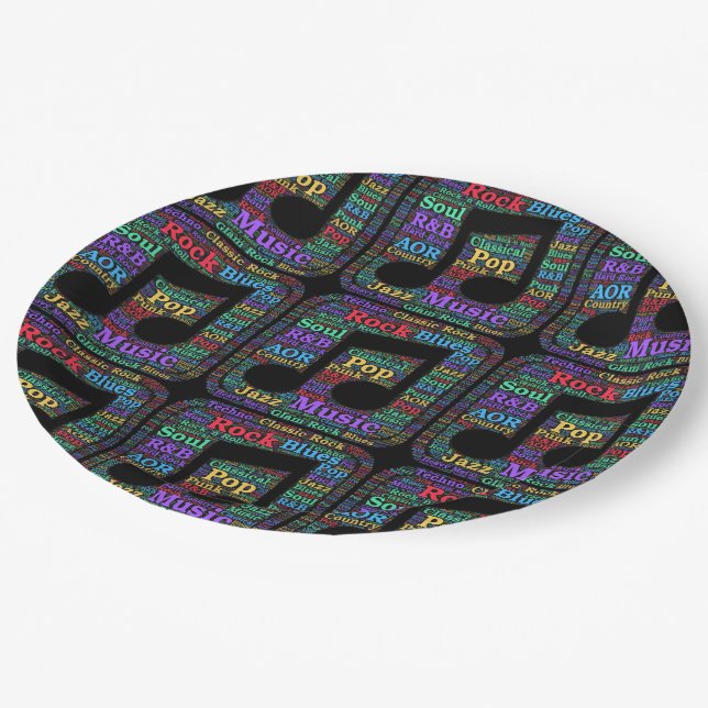 Colourful Music Genres Paper Plate (Angled)