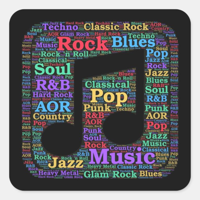 Colourful Music Genres Square Sticker (Front)