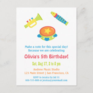 Colourful Music Instruments Kids Birthday Party Invitation
