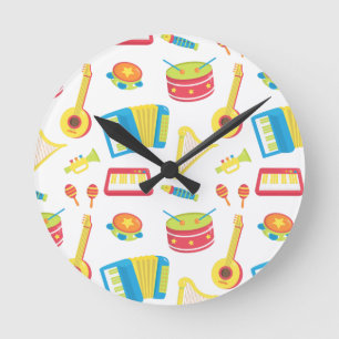 Colourful Music Instruments Kids Room Decor Round Clock