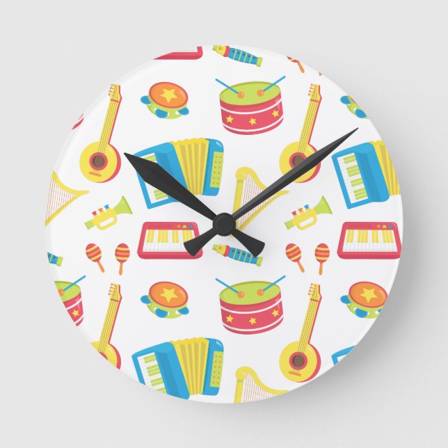 Colourful Music Instruments Kids Room Decor Round Clock (Front)