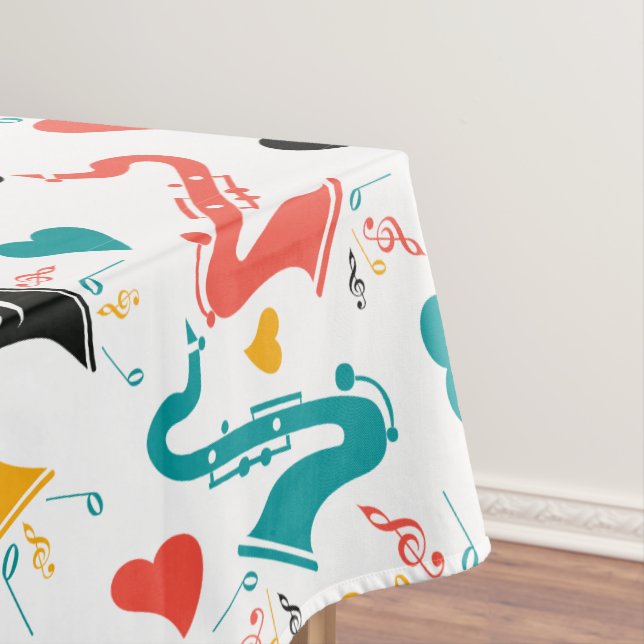 Colourful Music Instruments Note & Hearts Pattern Tablecloth (In Situ)