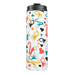 Colourful Music Instruments Note & Hearts Pattern Thermal Tumbler