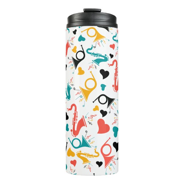 Colourful Music Instruments Note & Hearts Pattern Thermal Tumbler (Front)