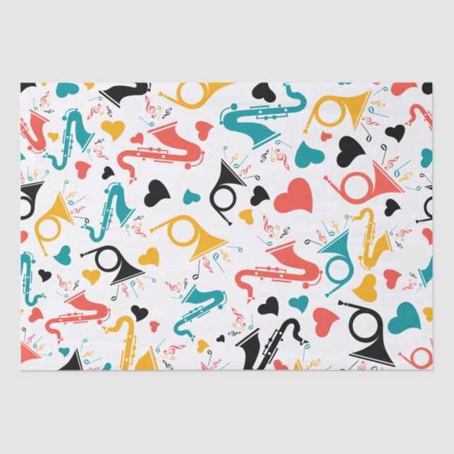 Colourful Music Instruments Note & Hearts Pattern Tissue Paper (Front)