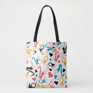 Colourful Music Instruments Note & Hearts Pattern Tote Bag