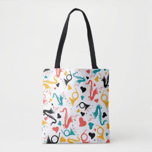 Colourful Music Instruments Note & Hearts Pattern  Tote Bag