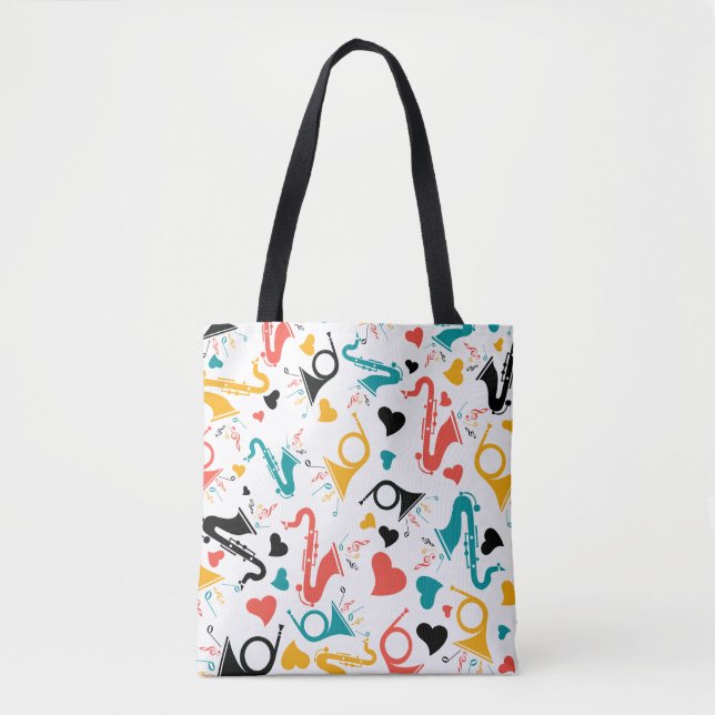 Colourful Music Instruments Note & Hearts Pattern  Tote Bag (Front)