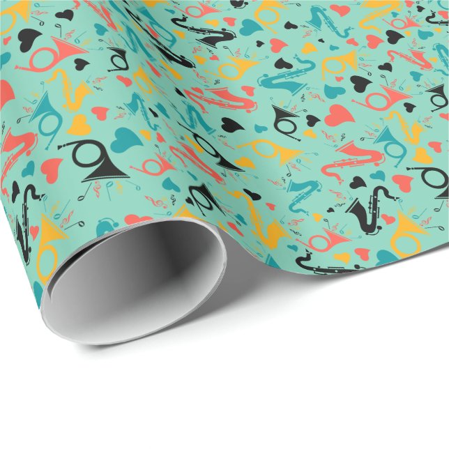 Colourful Music Instruments Note & Hearts Pattern Wrapping Paper (Roll Corner)