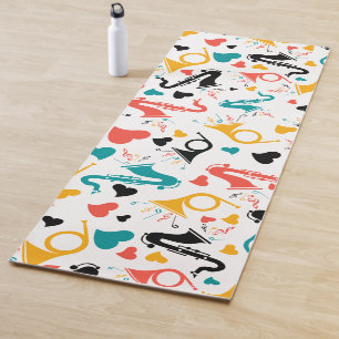 Colourful Music Instruments Note & Hearts Pattern Yoga Mat