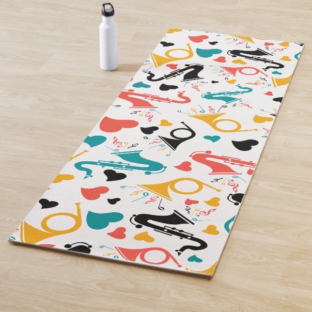 Colourful Music Instruments Note & Hearts Pattern Yoga Mat (In Situ)