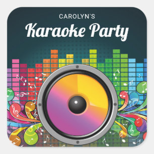 Colourful Music Karaoke Birthday Party Favour Square Sticker