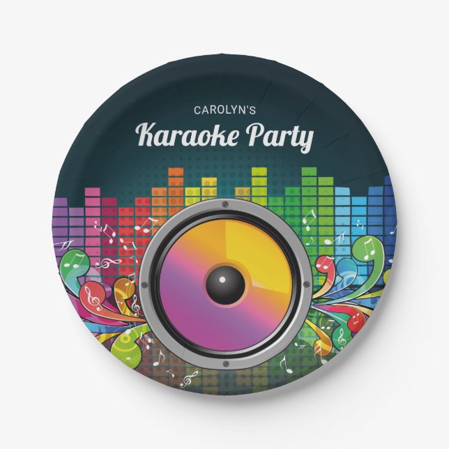 Colourful Music Karaoke Birthday Party Paper Plate (Front)