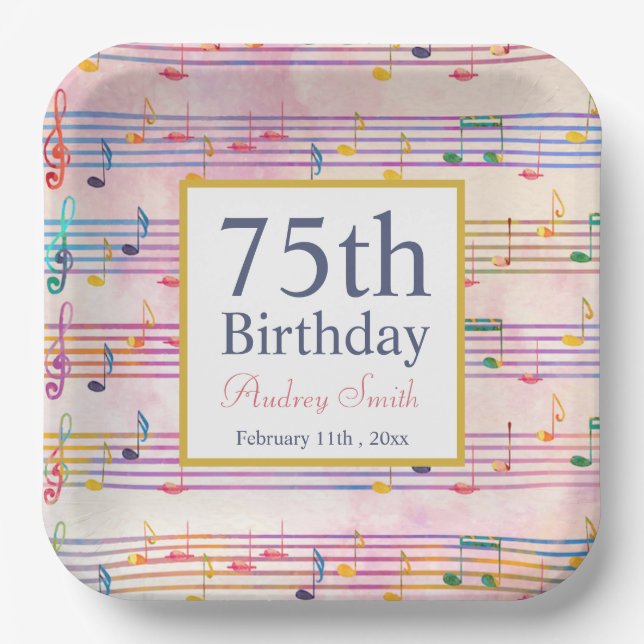Colourful Music Note Musician Birthday   Paper Plate (Front)
